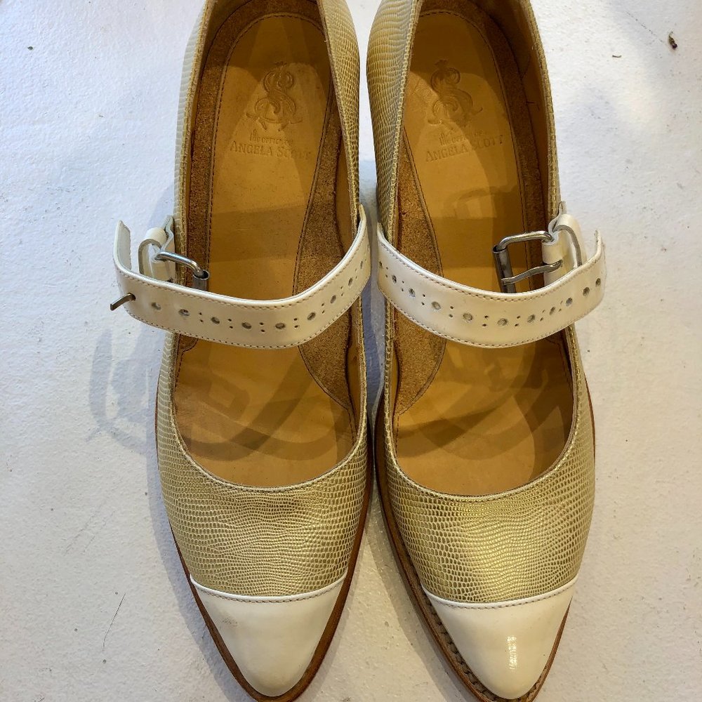 Angela Scott Gold & White Heels